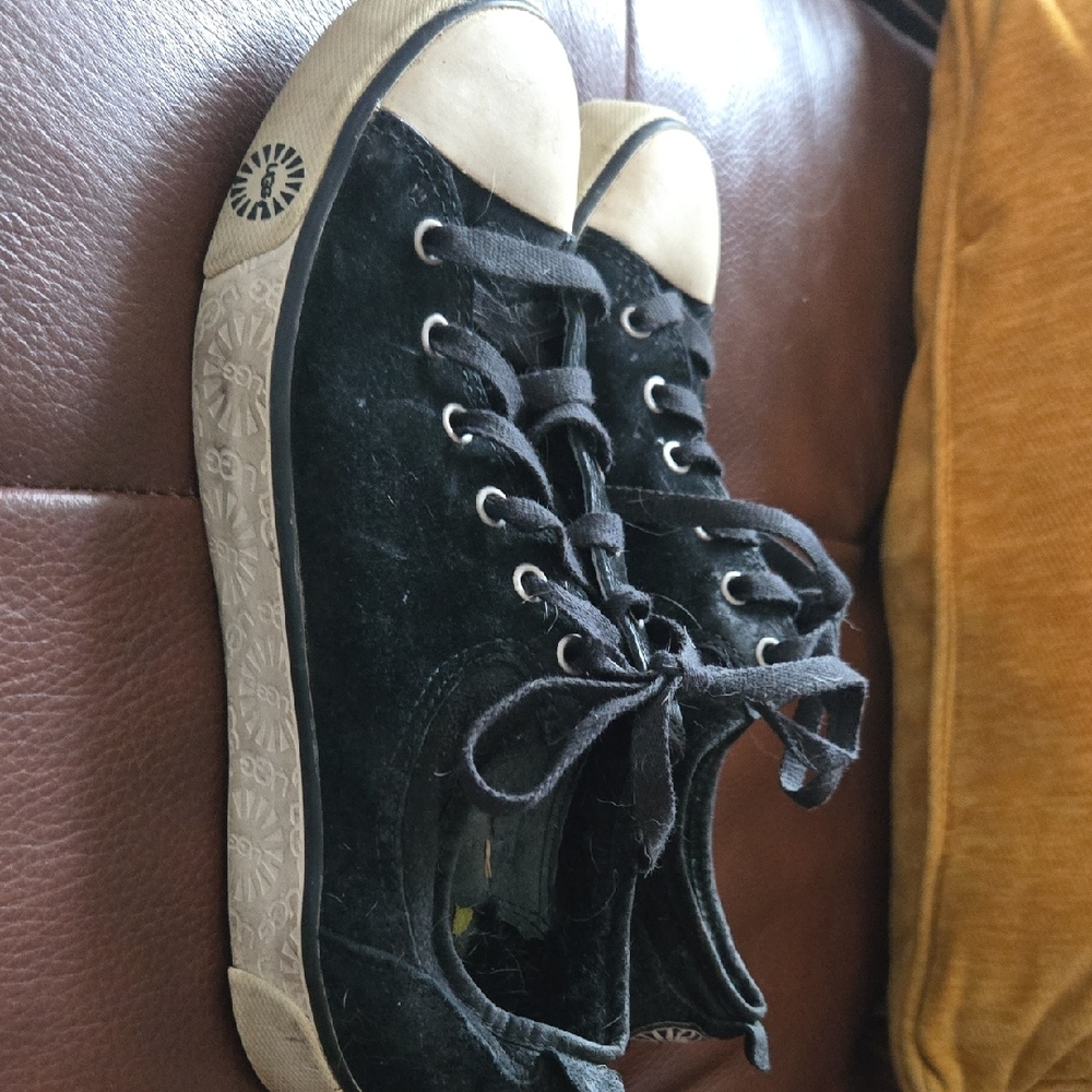 Women's UGG Black Suede Canvas Sneakers with Cream Soles